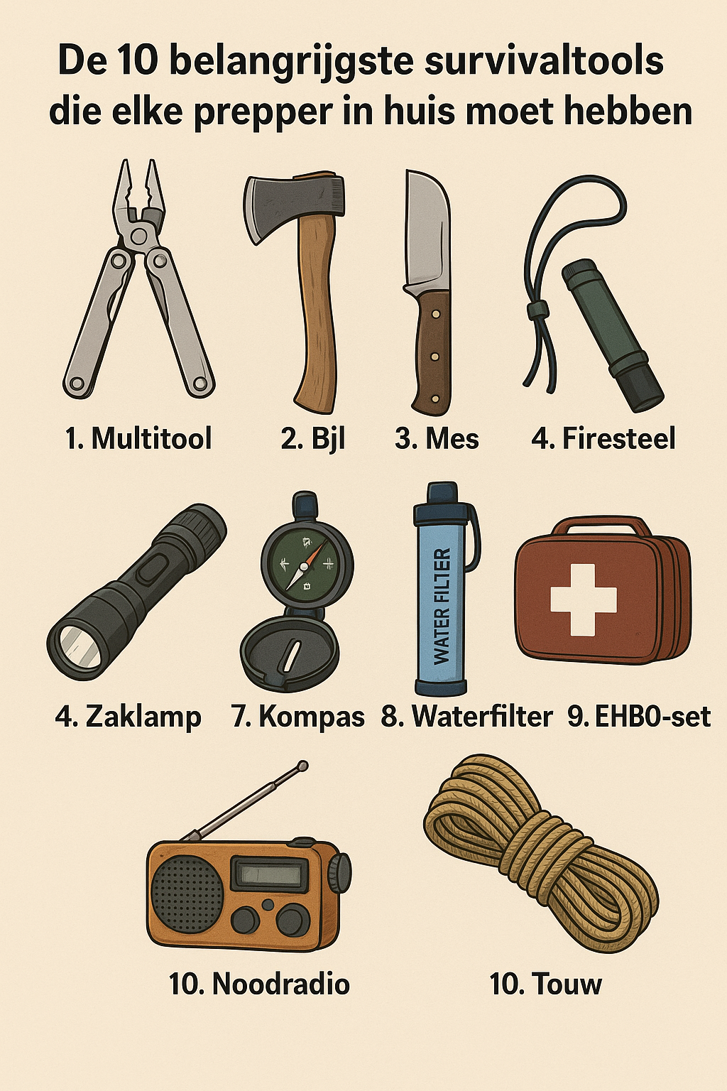 De 10 belangrijkste survivaltools die elke prepper in huis moet hebben
