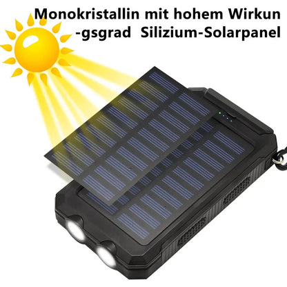 Solcellsdriven powerbank 20000mAh med SOS-ficklampa och USB-portar