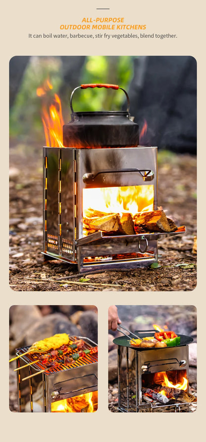 Bärbar kok- och grillspis i rostfritt stål