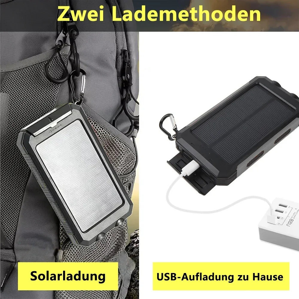 Solcellsdriven powerbank 20000mAh med SOS-ficklampa och USB-portar