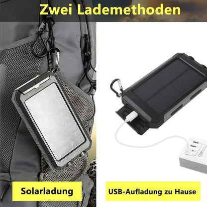 Solcellsdriven powerbank 20000mAh med SOS-ficklampa och USB-portar