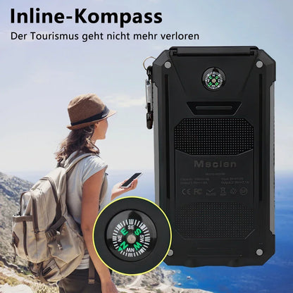 Solcellsdriven powerbank 20000mAh med SOS-ficklampa och USB-portar