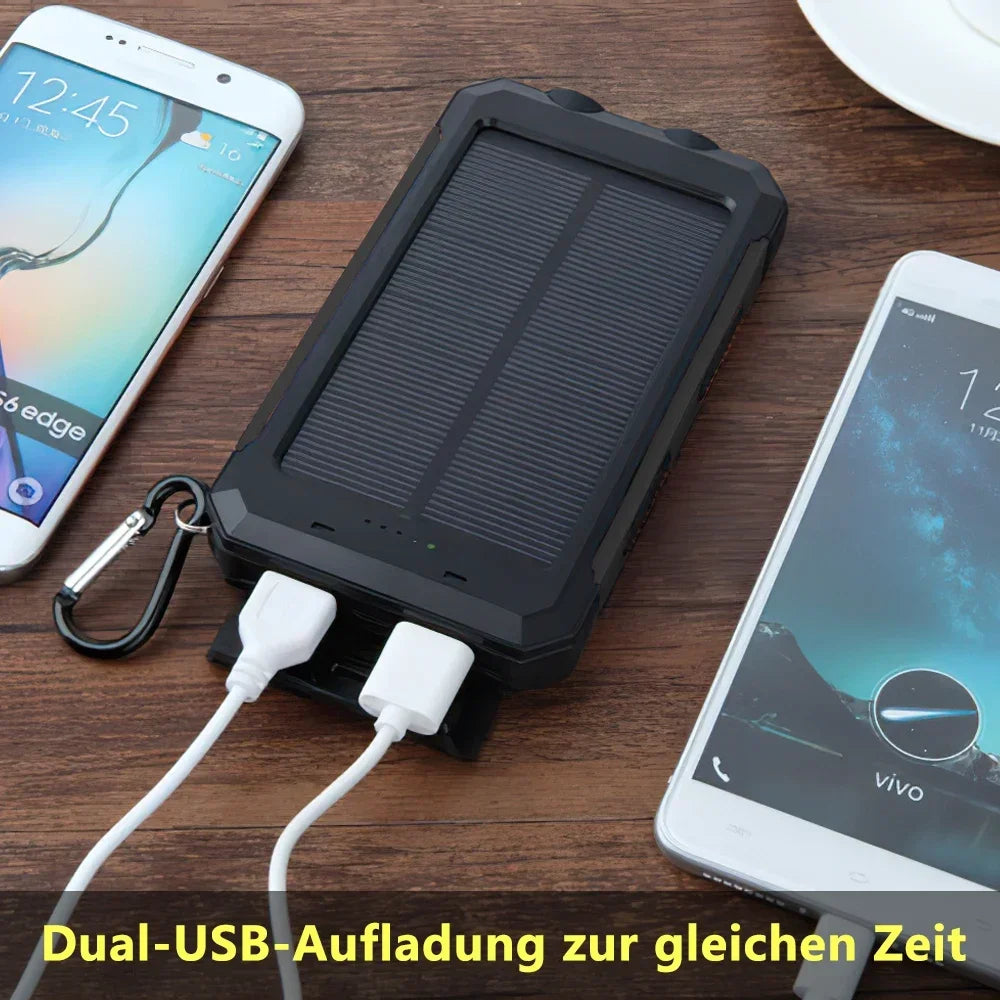 Solcellsdriven powerbank 20000mAh med SOS-ficklampa och USB-portar