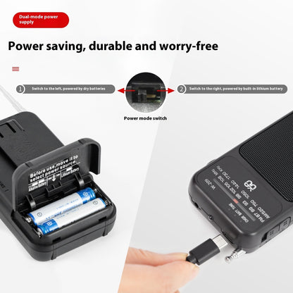 Kompakt FM/AM-radio med ficklampa